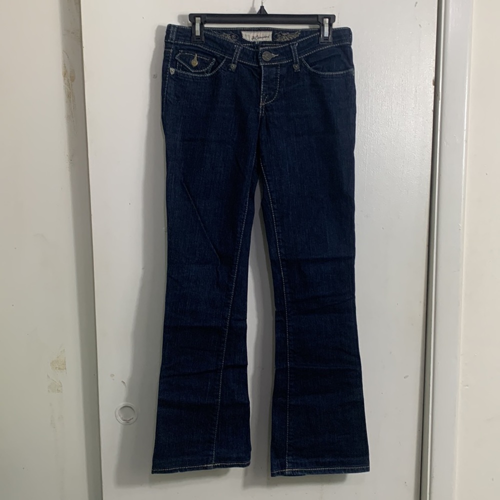 J & Company Malibu Boot Cut Jeans Dark Wash Low Rise Button Fly Womens Size 27